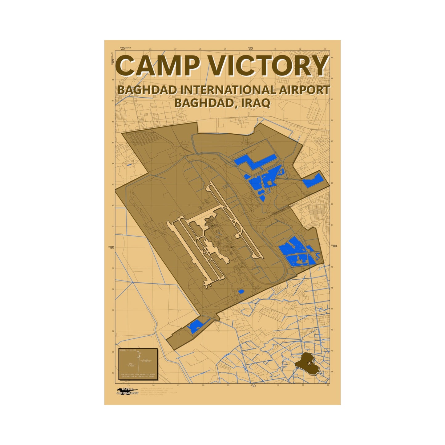 Camp Victory and Baghdad International Airport (BIAP) - Desert Camo Map - Matte Poster