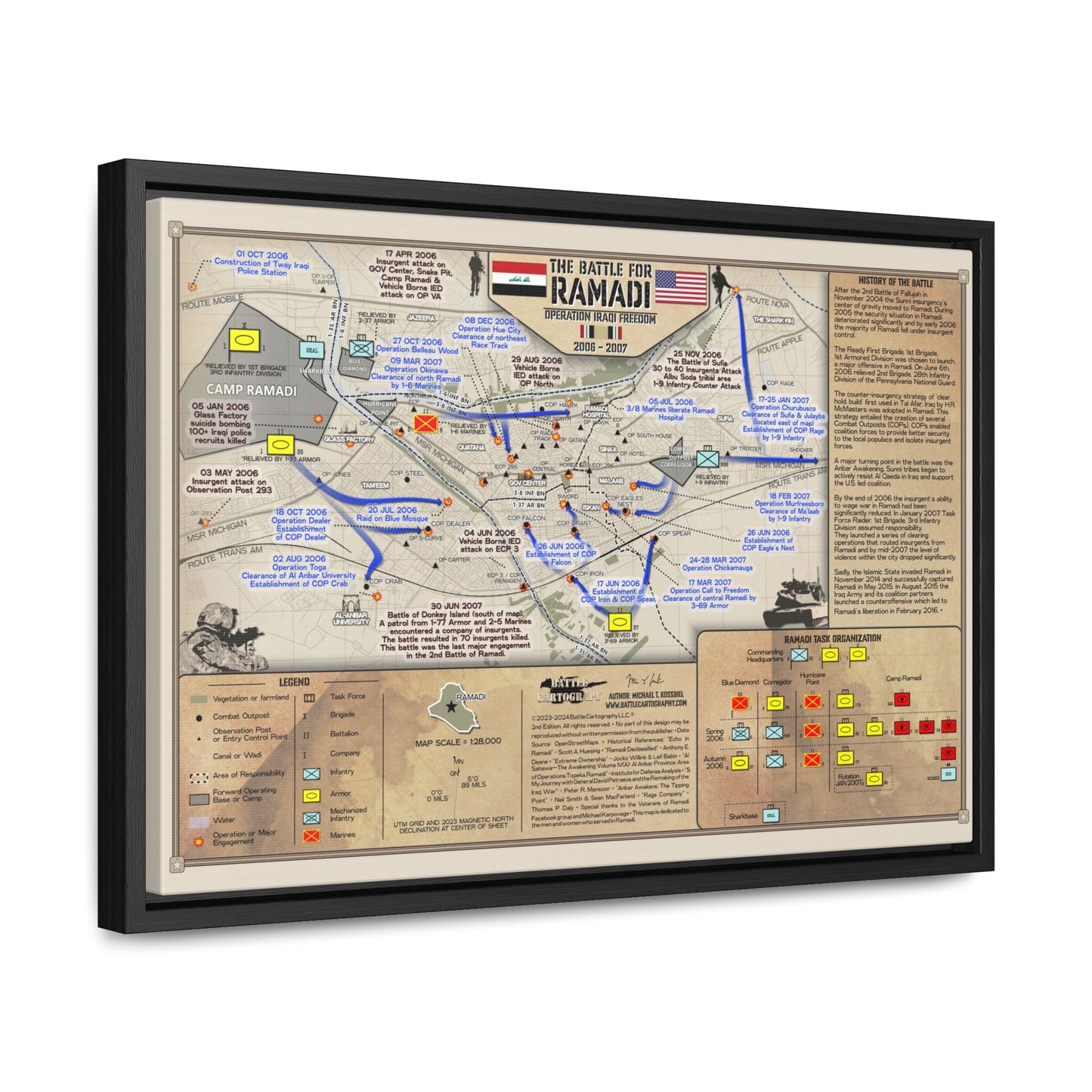 The Battle of Ramadi (2006-2007) - Framed Canvas Map