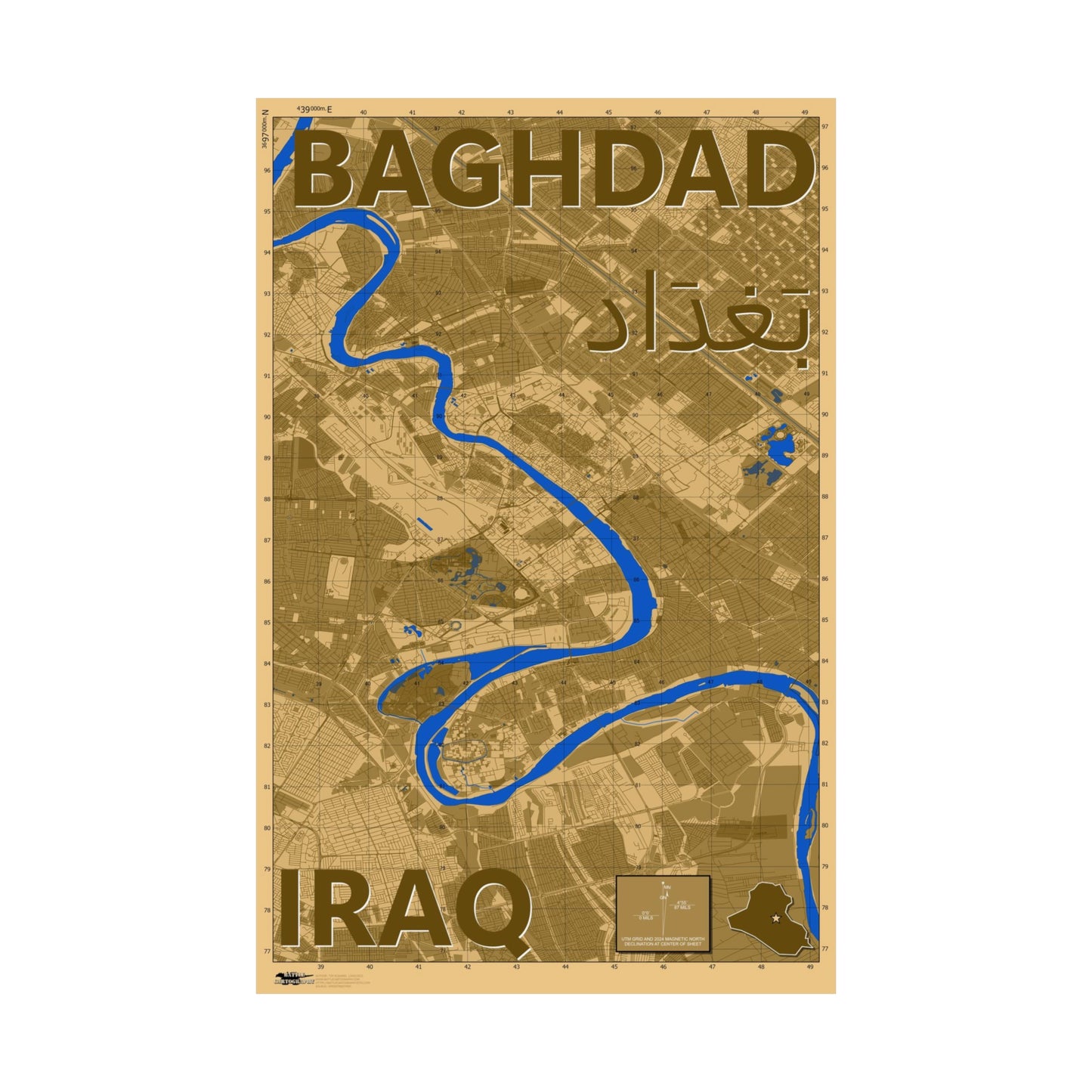 Baghdad - 1:50K Desert Camo Map - Matte Poster