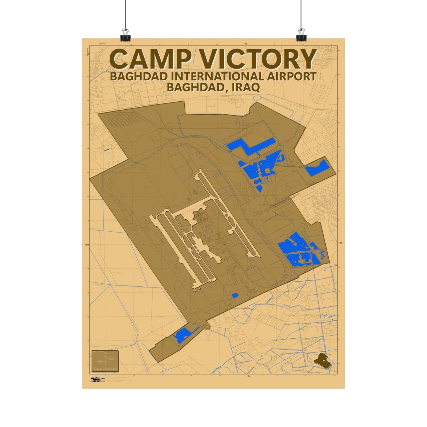 Camp Victory and Baghdad International Airport (BIAP) - Desert Camo Map - Matte Poster