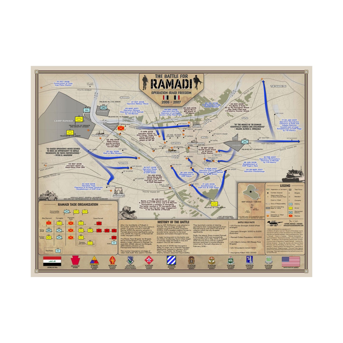 Battle of Ramadi 2006-2007 - Map - Matte Paper Print