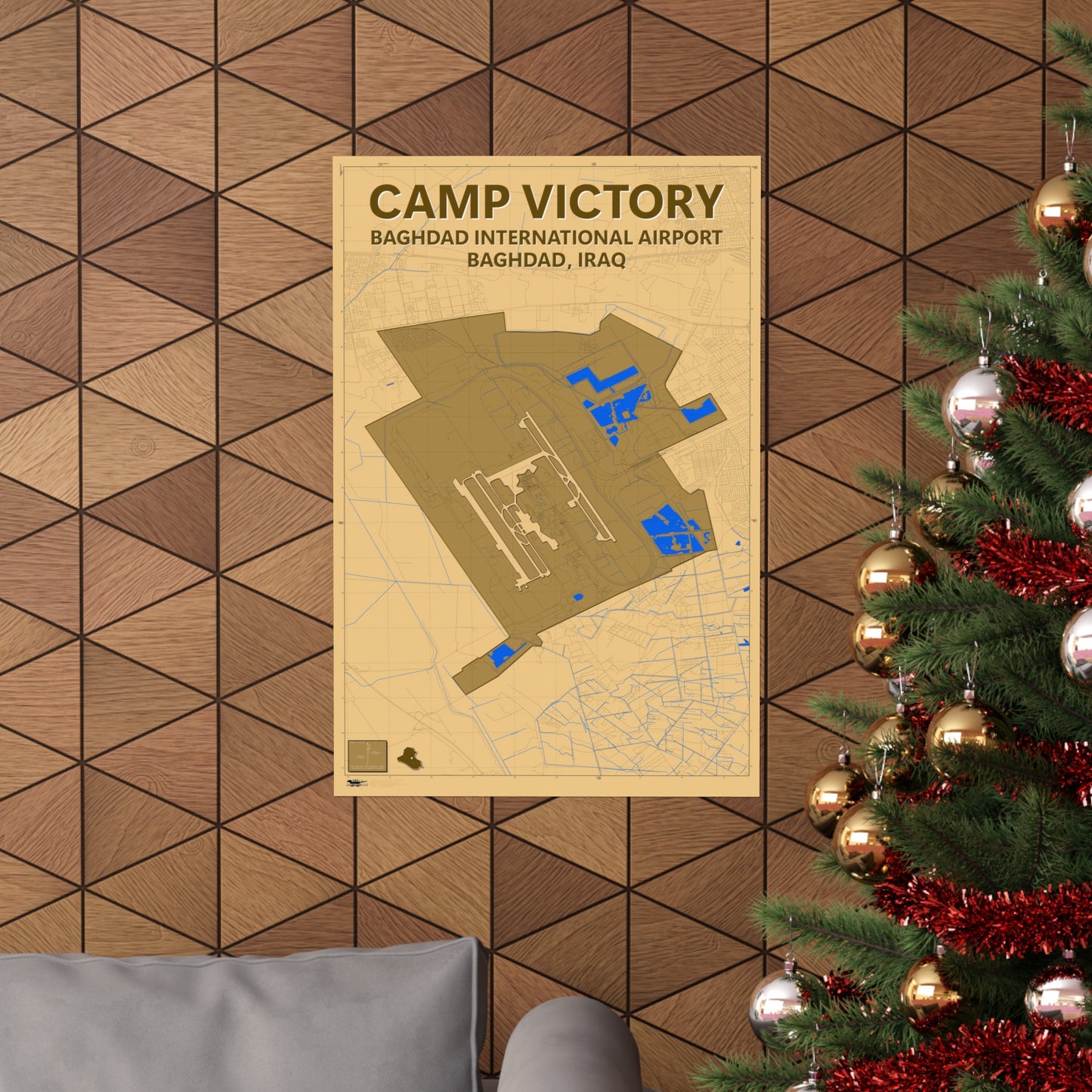 Camp Victory and Baghdad International Airport (BIAP) - Desert Camo Map - Matte Poster