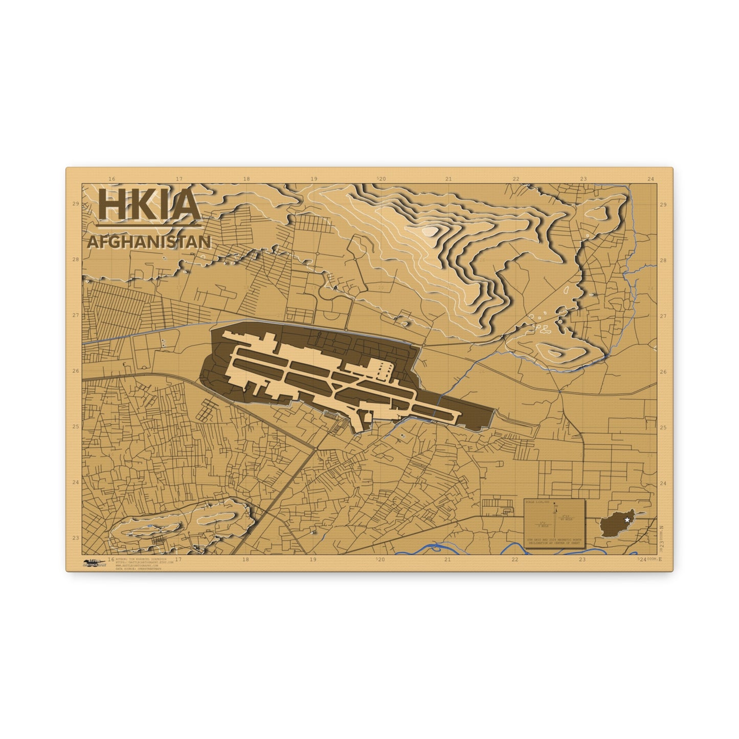 Kabul Airport - Afghanistan - Desert Camo - Canvas Map