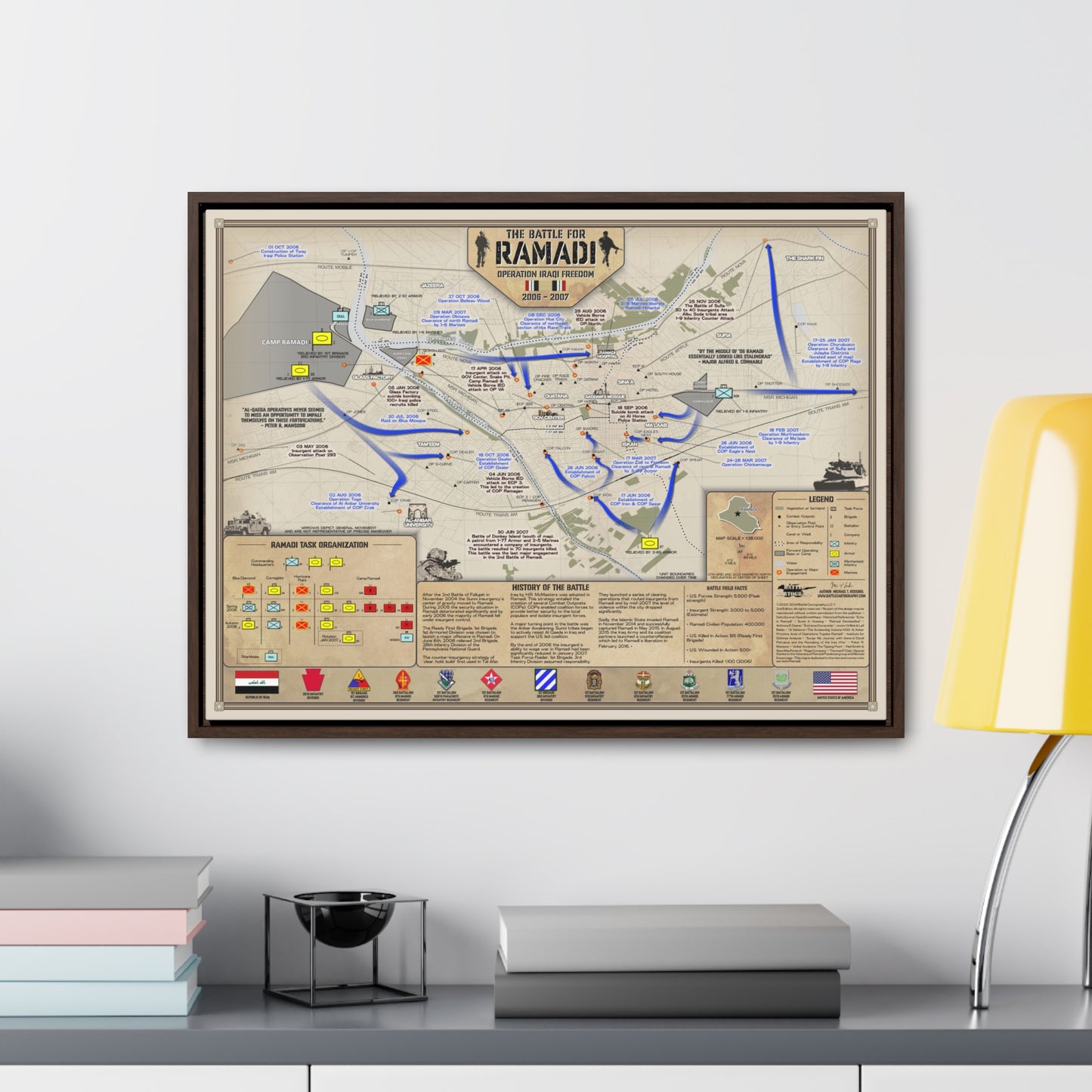 The Battle of Ramadi (2006-2007) - Framed Canvas Map