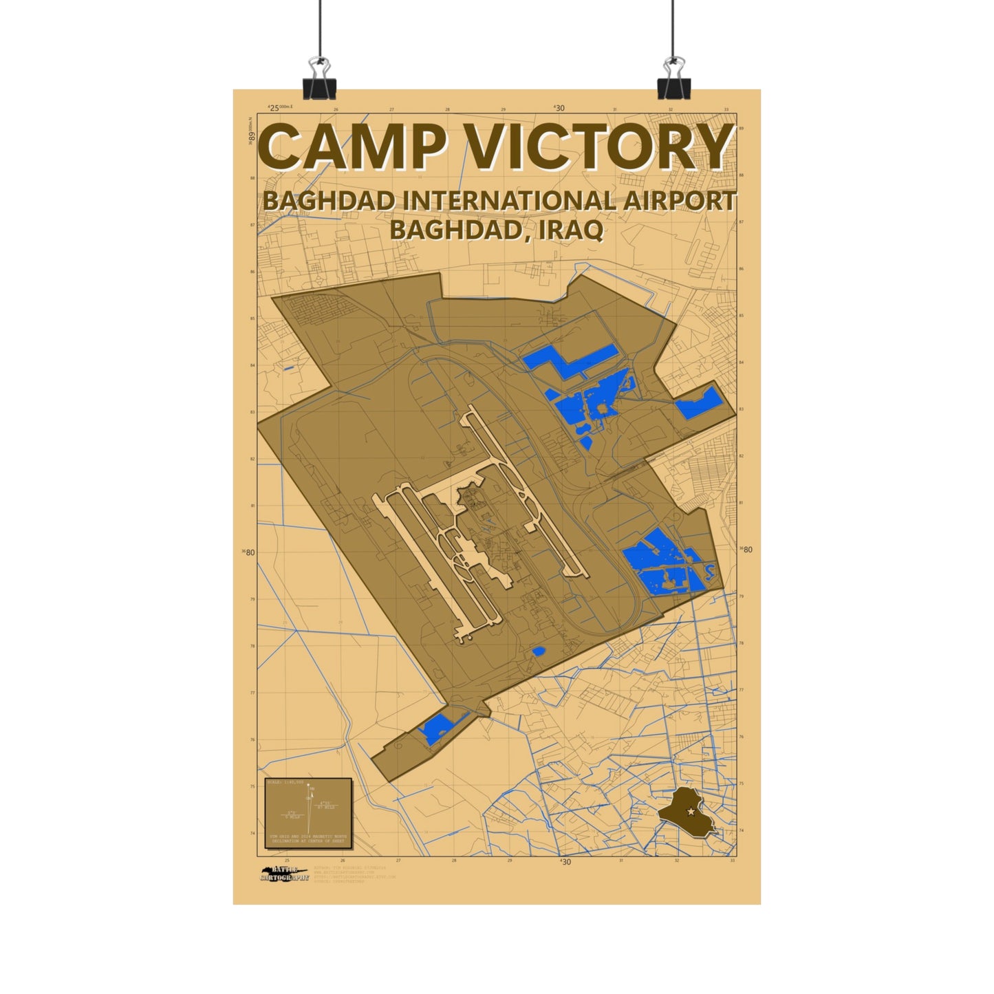 Camp Victory and Baghdad International Airport (BIAP) - Desert Camo Map - Matte Poster